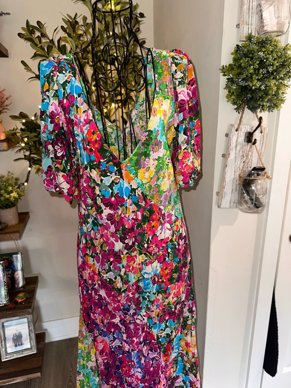 Anthropologie Floral Maxi Dress in Pink, Green, Blue - Picture 3 of 8